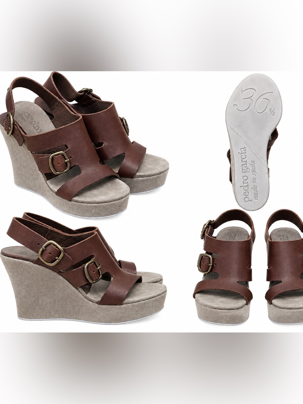 Pedro Garcia Brown Leather Platform Wedge Sandals